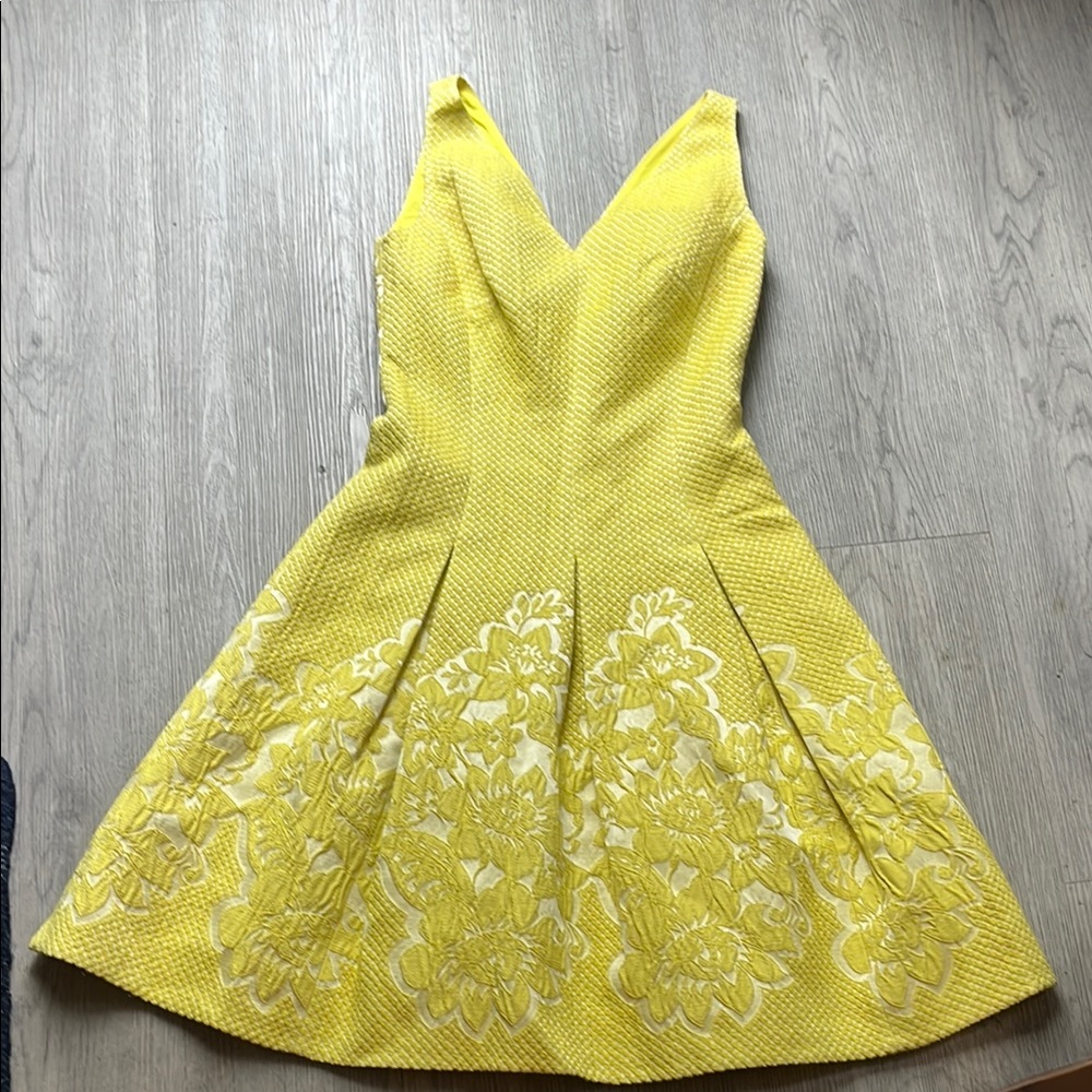 Karen Millen Yellow Embellished Pleated Mini Dress - Picture 2 of 7
